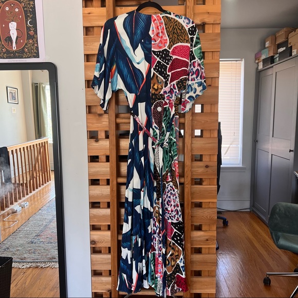 SOLD Farm Rio Palm Patchwork Mixed Maxi Wrap Dress - Picture 8 of 9